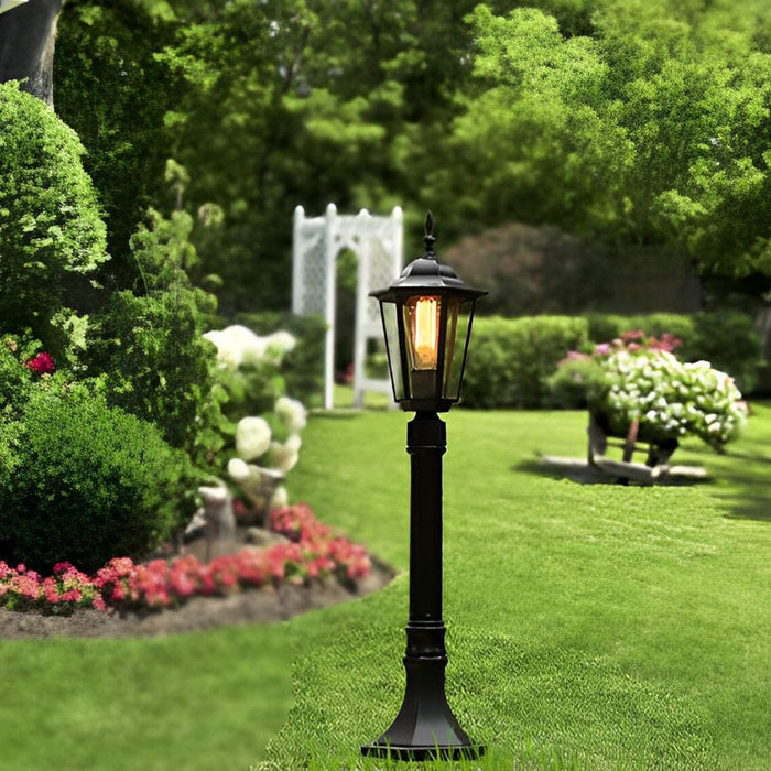 Hexagon Outdoor Path Light Black Die-Cast Aluminum High Transparency Glass E27 31 Inch Traditional | NordaLight
