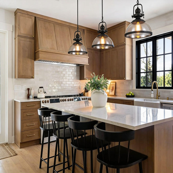 Industrial Glass Bowl Pendant Light Black Iron E27 Retro Kitchen Island Dining Room 12 Inch | NordaLight