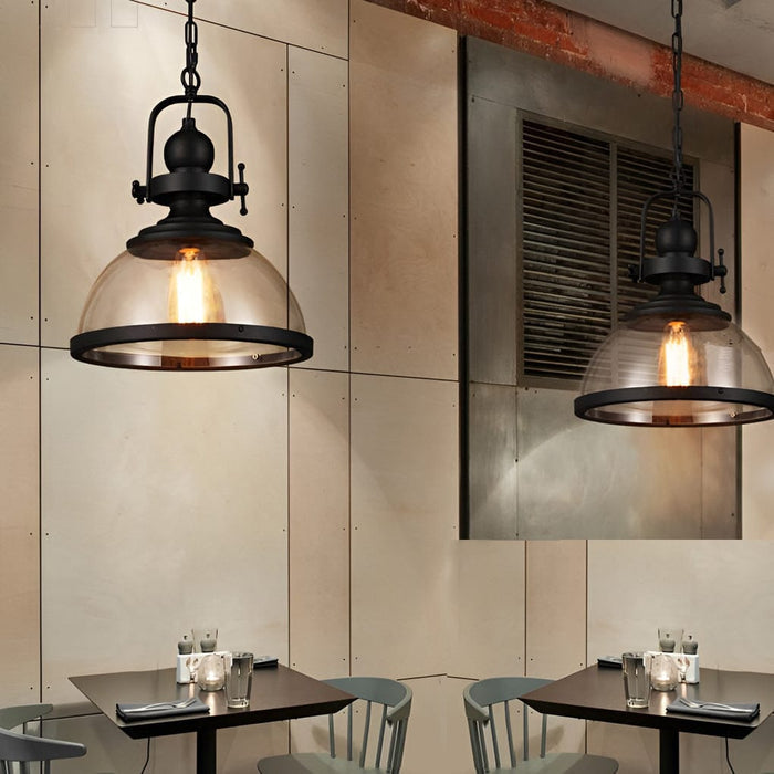 Industrial Glass Bowl Pendant Light Black Iron E27 Retro Kitchen Island Dining Room 12 Inch | NordaLight