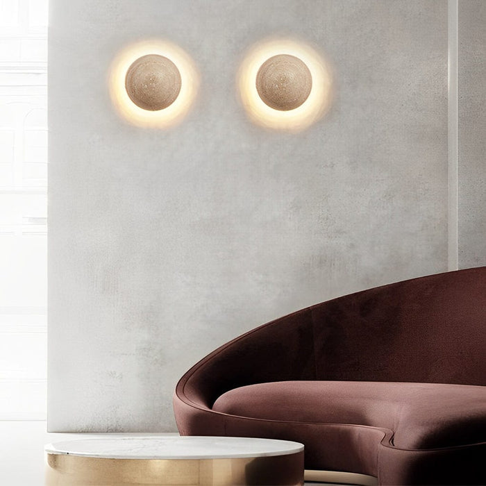 Japanese Travertine Round LED Wall Sconce — Minimalist Stone Wall Lighting | NordaLight