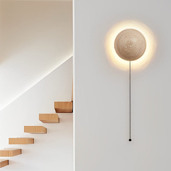 Japanese Travertine Round LED Wall Sconce — Minimalist Stone Wall Lighting | NordaLight