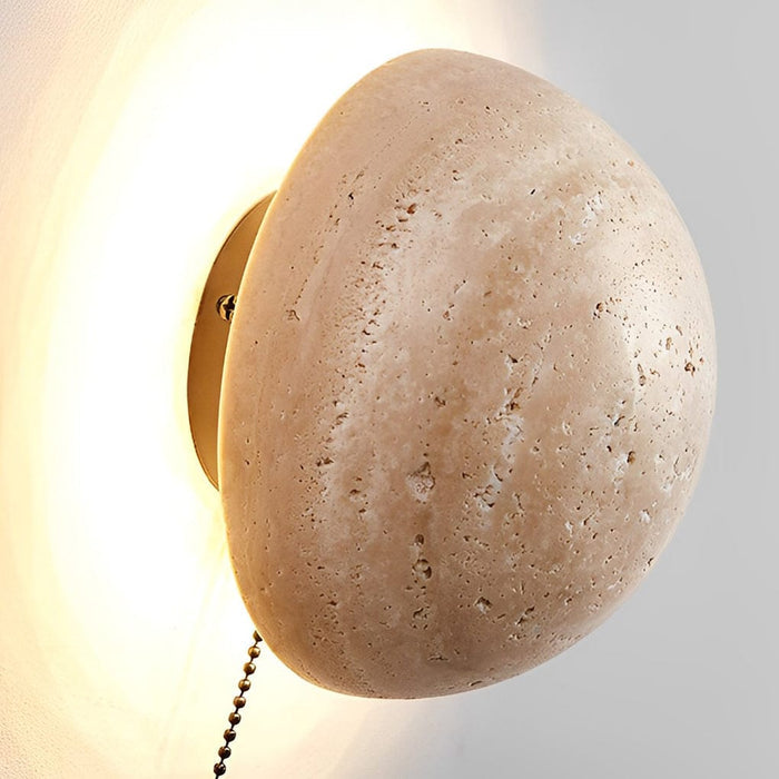 Japanese Travertine Round LED Wall Sconce — Minimalist Stone Wall Lighting | NordaLight