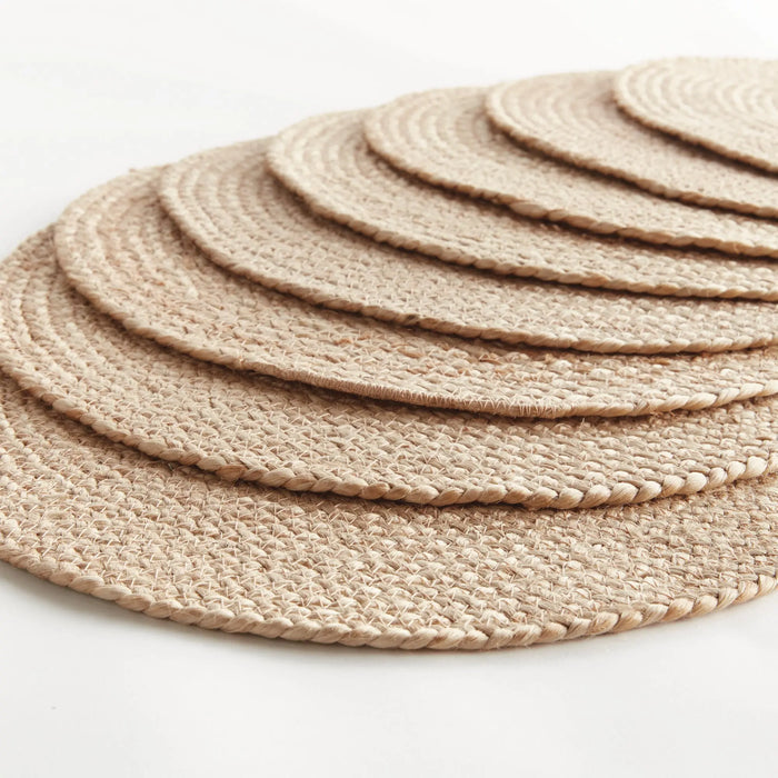 Jute Coil Round Placemats – Set of 8 | Natural with Color Trim Options - Villa Decor & Design