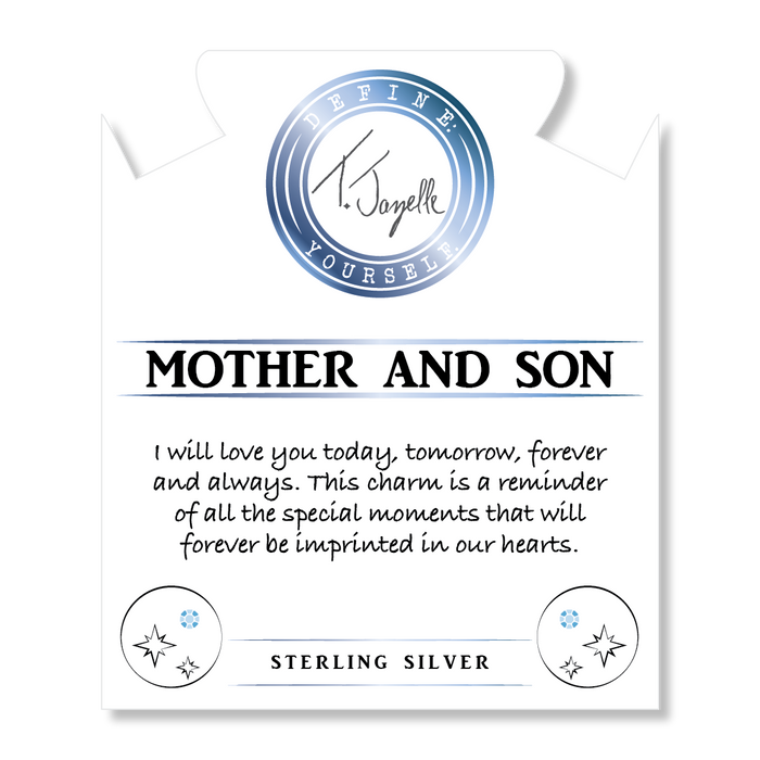 Lapis Tiger's Eye Stone Bracelet with Mother Son Sterling Silver Charm