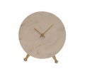 Large Marble Table Clock - 8" Round White Marble & Antique Brass - Villa Decor & Design