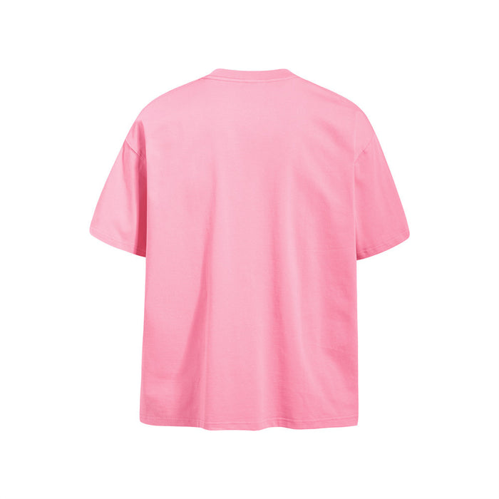 Light pink oversized crew neck tee, back view