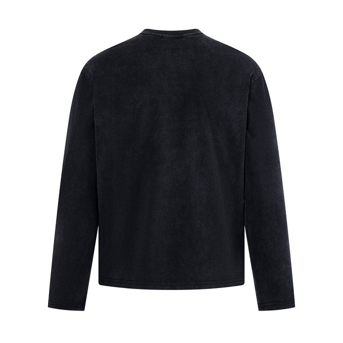 Back view of a plain black long sleeve tee with no graphic