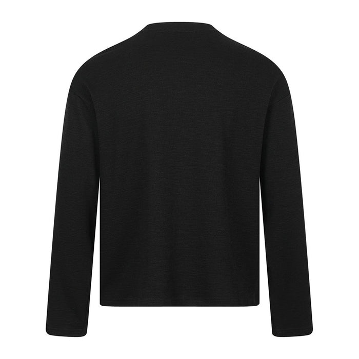 Black long sleeve crew neck T-shirt back view
