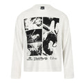 White long sleeve graphic T-shirt front view with black collage print