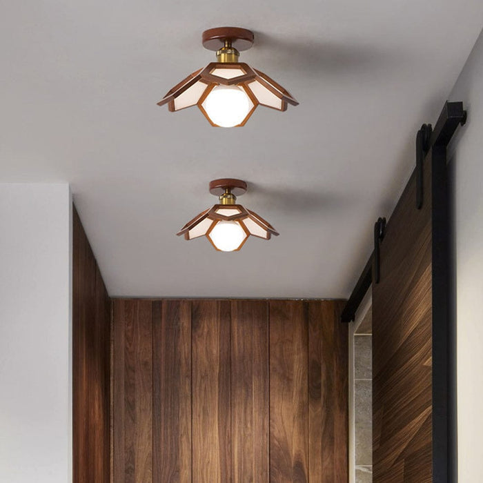 Lotus Oak Semi-Flush Mount Wood Walnut Nordic LED E27 4 Variants | NordaLight