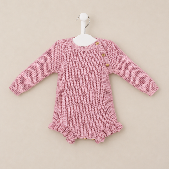 Mabel & Fox - Ruffle Knitted Romper - Pink