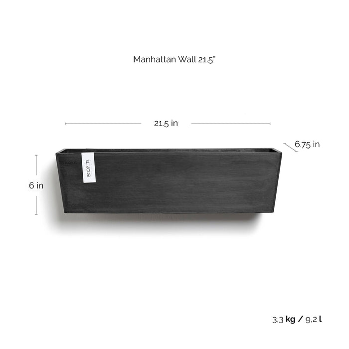 Manhattan Large Rectangle Wall Planter - 21.75 in x 6.75 in x 6 in - Dark Grey - Dark Grey,21.75 in x 6.75 in x 6 in