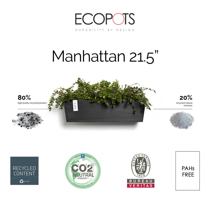 Manhattan Large Rectangle Wall Planter - 21.75 in x 6.75 in x 6 in - Dark Grey - Dark Grey,21.75 in x 6.75 in x 6 in