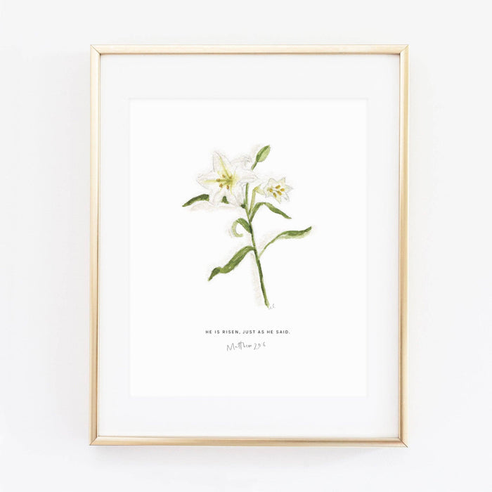 Matthew 28:6 easter lily scripture print