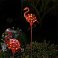 Metal Flamingo Solar Stake LED Lights Pink 30-LED Warm White Dusk-to-Dawn Outdoor Garden Lawn Path 2-Pack | NordaLight