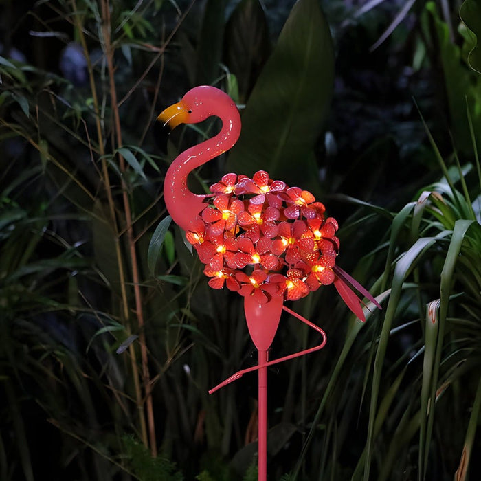Metal Flamingo Solar Stake LED Lights Pink 30-LED Warm White Dusk-to-Dawn Outdoor Garden Lawn Path 2-Pack | NordaLight