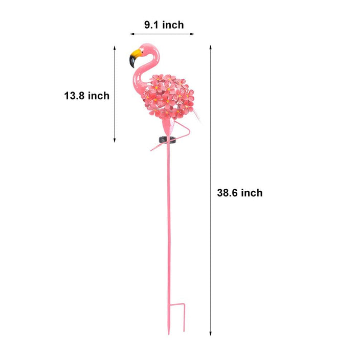 Metal Flamingo Solar Stake LED Lights Pink 30-LED Warm White Dusk-to-Dawn Outdoor Garden Lawn Path 2-Pack | NordaLight