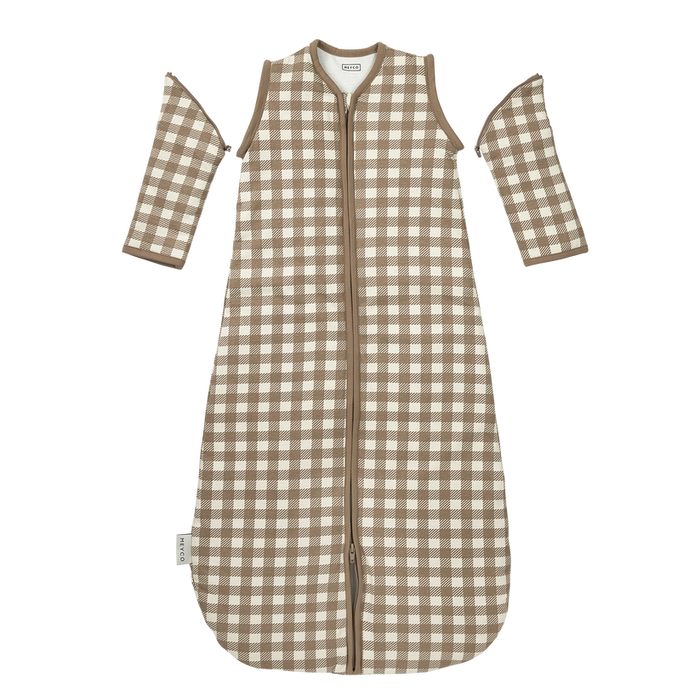 Meyco – Sleeping Bag with Detachable Sleeves Interlock Jersey – Vichy Square Dark Taupe