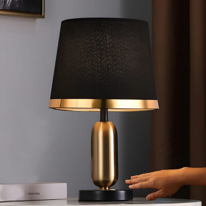 Mid-Century Brass Fabric Shade Table Lamp Cylindrical Trumpet E27 Two Colours | NordaLight
