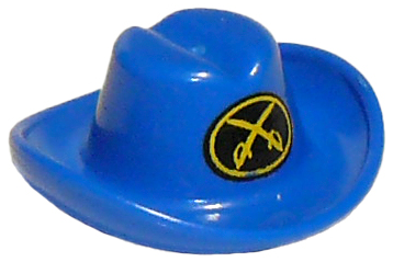 Minifigure, Headgear Hat, Cowboy with Yellow Crossed Cutlasses and Oval on Black Background Pattern