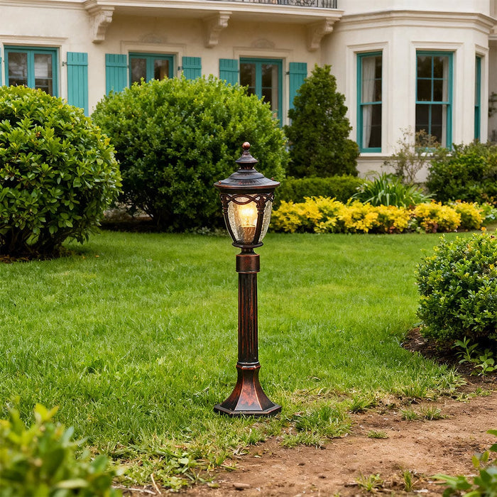 Minimalist Outdoor Garden Post Light Black Slim Aluminum Seeded Glass 9W 43 Inch Courtyard | NordaLight