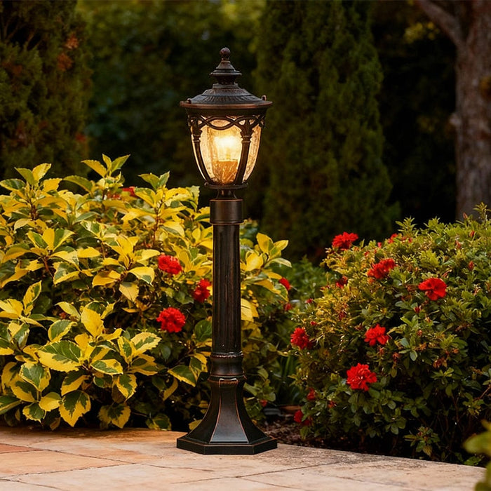 Minimalist Outdoor Garden Post Light Black Slim Aluminum Seeded Glass 9W 43 Inch Courtyard | NordaLight