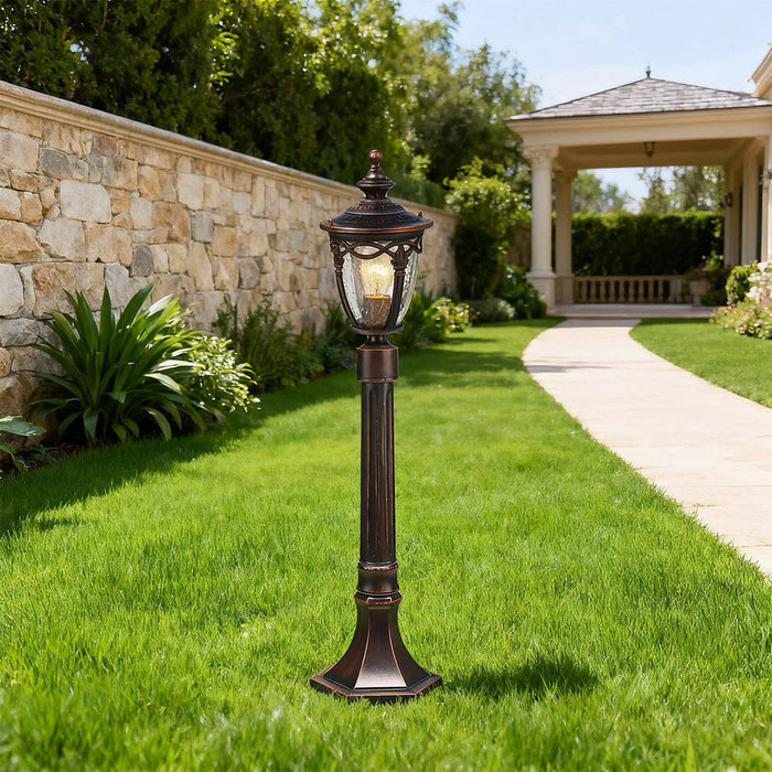 Minimalist Outdoor Garden Post Light Black Slim Aluminum Seeded Glass 9W 43 Inch Courtyard | NordaLight