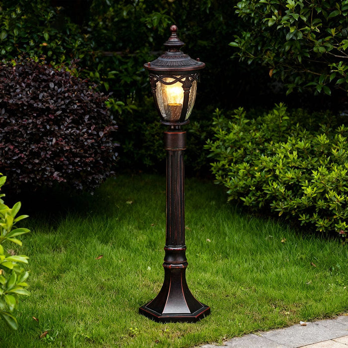 Minimalist Outdoor Garden Post Light Black Slim Aluminum Seeded Glass 9W 43 Inch Courtyard | NordaLight