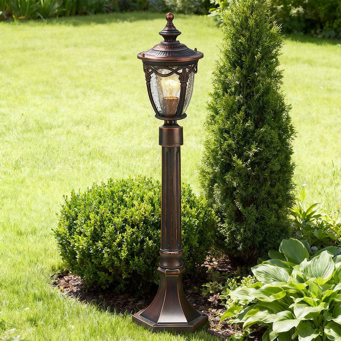 Minimalist Outdoor Garden Post Light Black Slim Aluminum Seeded Glass 9W 43 Inch Courtyard | NordaLight