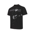 Black ARESWINGS punk graphic T-shirt with a guitarist print and red studded collar neckline