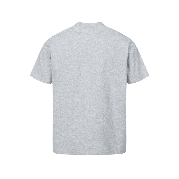 Light gray short sleeve T-shirt shown from the back with a plain crew neck and relaxed fit