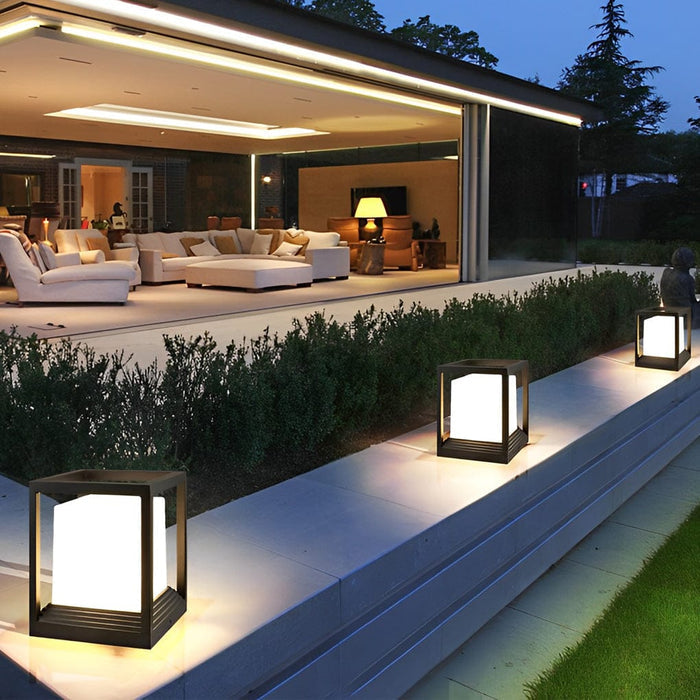 Modern Aluminum Acrylic Outdoor Pillar Light Black Solar or Hardwired IP54 3 Color Temperature 10 Hour 2 Sizes | NordaLight