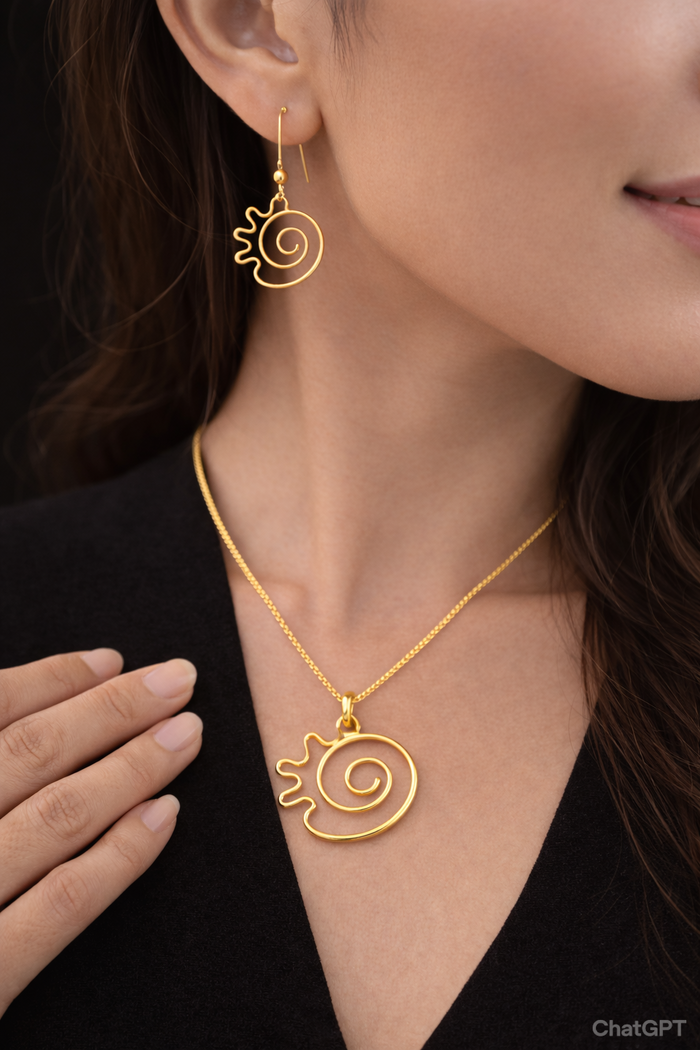 Modern Geometry: Circumvolve Awe Brass Pendant & Earrings Set