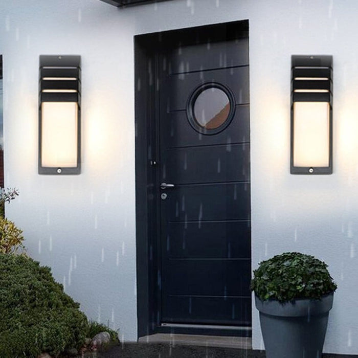 Modern LED Outdoor Wall Sconce Aluminum Acrylic Double Layer IP65 9W 85-265V Motion Sensor Black Balcony Terrace | NordaLight