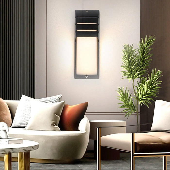 Modern LED Outdoor Wall Sconce Aluminum Acrylic Double Layer IP65 9W 85-265V Motion Sensor Black Balcony Terrace | NordaLight