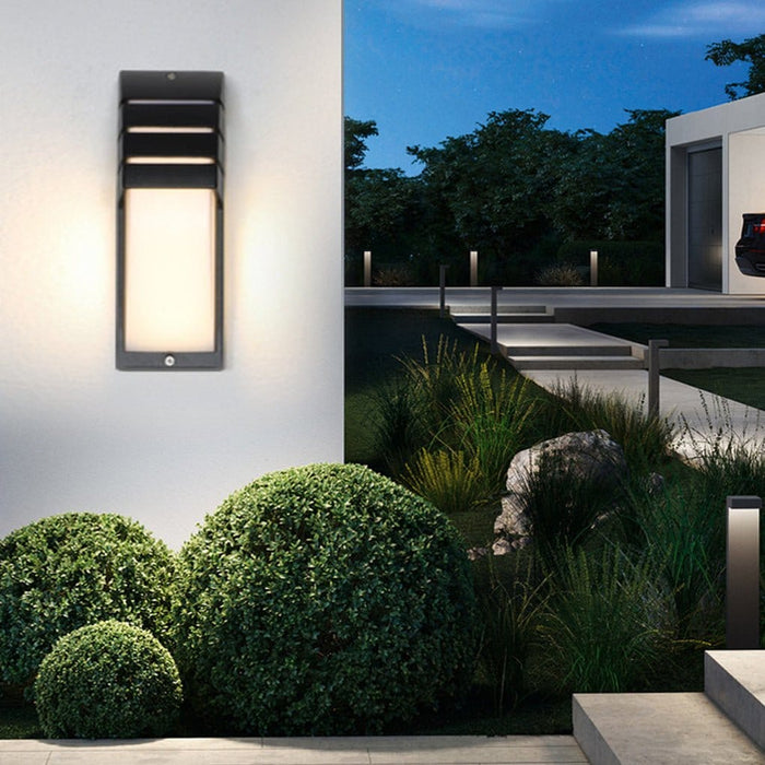 Modern LED Outdoor Wall Sconce Aluminum Acrylic Double Layer IP65 9W 85-265V Motion Sensor Black Balcony Terrace | NordaLight