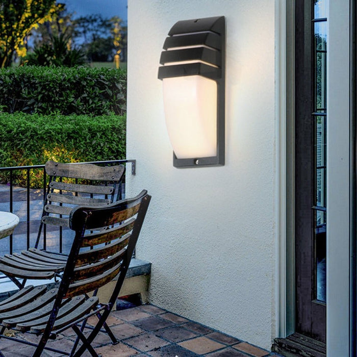 Modern LED Outdoor Wall Sconce Aluminum Acrylic Double Layer IP65 9W 85-265V Motion Sensor Black Balcony Terrace | NordaLight