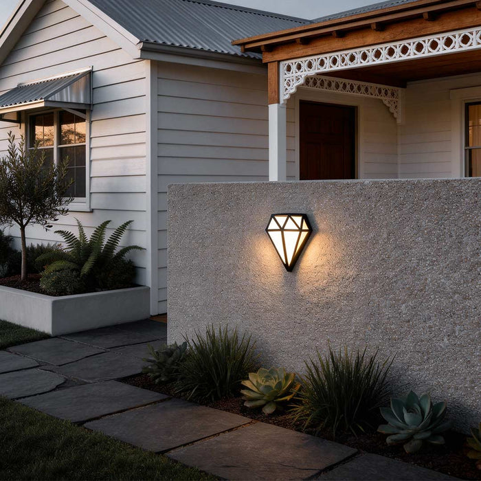 Modern LED Outdoor Wall Sconce Diamond Shape Aluminum Acrylic IP54 18W 3200K Black 13 Inch | NordaLight