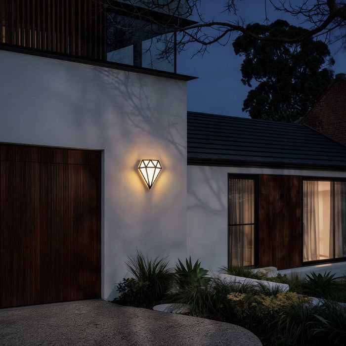 Modern LED Outdoor Wall Sconce Diamond Shape Aluminum Acrylic IP54 18W 3200K Black 13 Inch | NordaLight