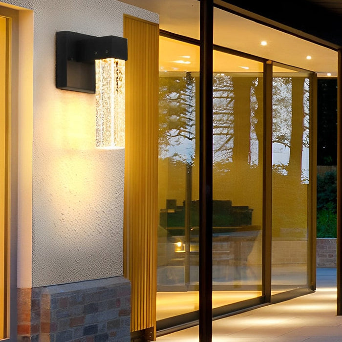 Modern LED Outdoor Wall Sconce Die-Cast Aluminum Crystal Bubble Shade 10W 3000K 90-260V Black | NordaLight