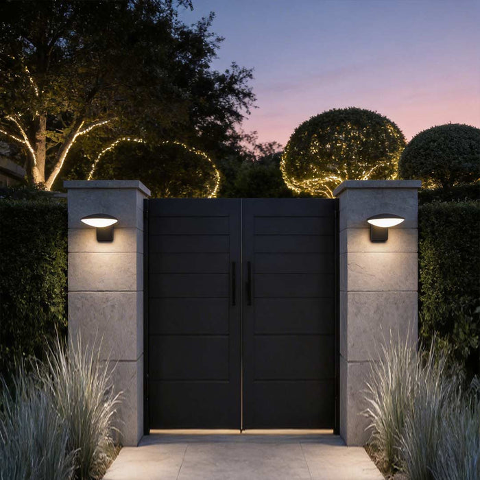 Modern Minimalist Circular Outdoor Wall Sconce Solar or Hardwired LED 3000K | NordaLight