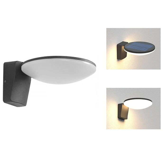 Modern Minimalist Circular Outdoor Wall Sconce Solar or Hardwired LED 3000K | NordaLight