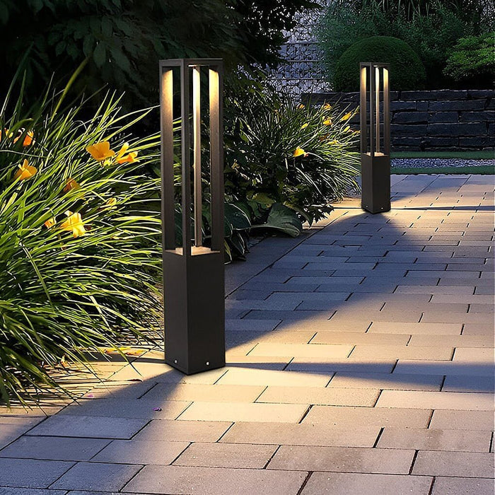 Modern Outdoor LED Bollard Garden Light 4-Beam Glass Aluminum Black 4 Heights | NordaLight