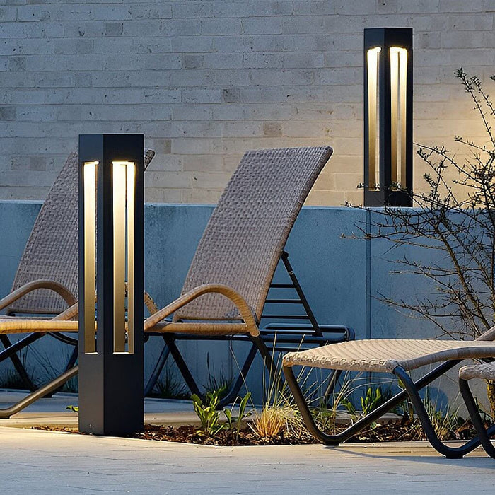 Modern Outdoor LED Bollard Garden Light 4-Beam Glass Aluminum Black 4 Heights | NordaLight
