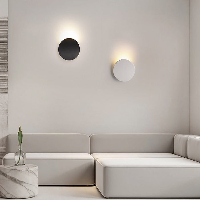 Modern Round Disc LED Wall Sconce Backlit Aluminum Bedroom Hallway Living Room Black White | NordaLight