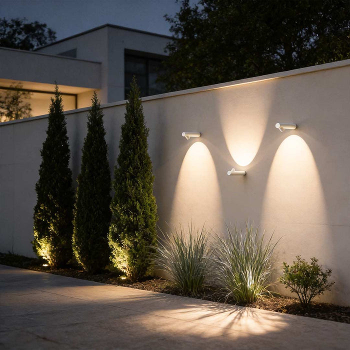 Modern Slim Outdoor Wall Uplight Cylinder LED 2W White Gray IP65 | NordaLight