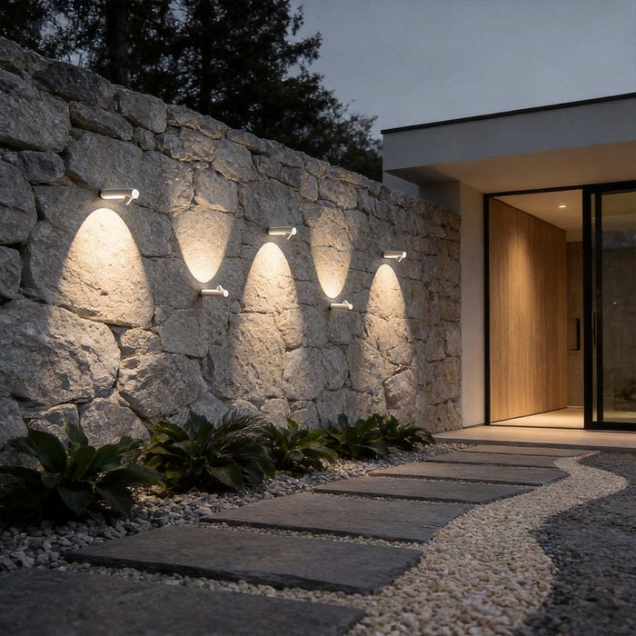 Modern Slim Outdoor Wall Uplight Cylinder LED 2W White Gray IP65 | NordaLight