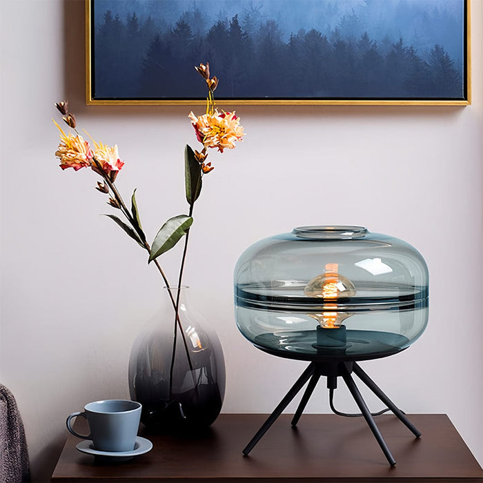 Modern Table Lamp Tinted Glass Dome Shade Iron Four-Leg Base Nordic Accent Sea Blue Smoky Gray Amber 13.78 Inch | NordaLight