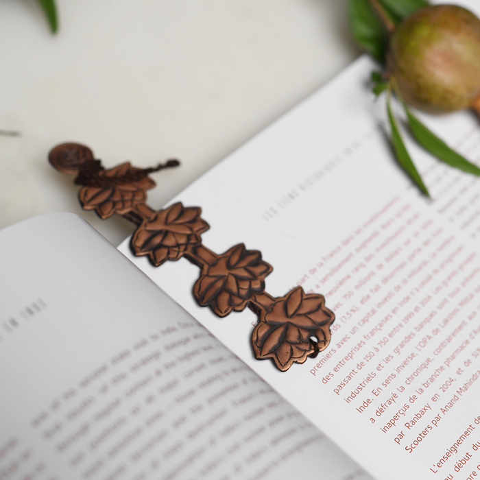 Mogra Lotus Chain Antique Copper Repoussé Bookmark