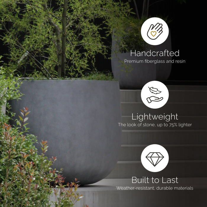 COSAPOTS Mondo Round Fiberglass Planter – Lightweight Indoor/Outdoor Plant Pot, Frost & Weather Resistant, Handmade Modern Decorative Planter – 8.5" X 8.5" X 7.7" – Brown Stone - Brown Stone,8.5 in diam. x 7.7 in